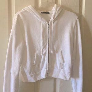 Brandy Melville cropped white hooded sweatshirt